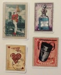 Alice in Wonderland. 9 Vintage Look Wonderland Post Stamps *Stickers (E)