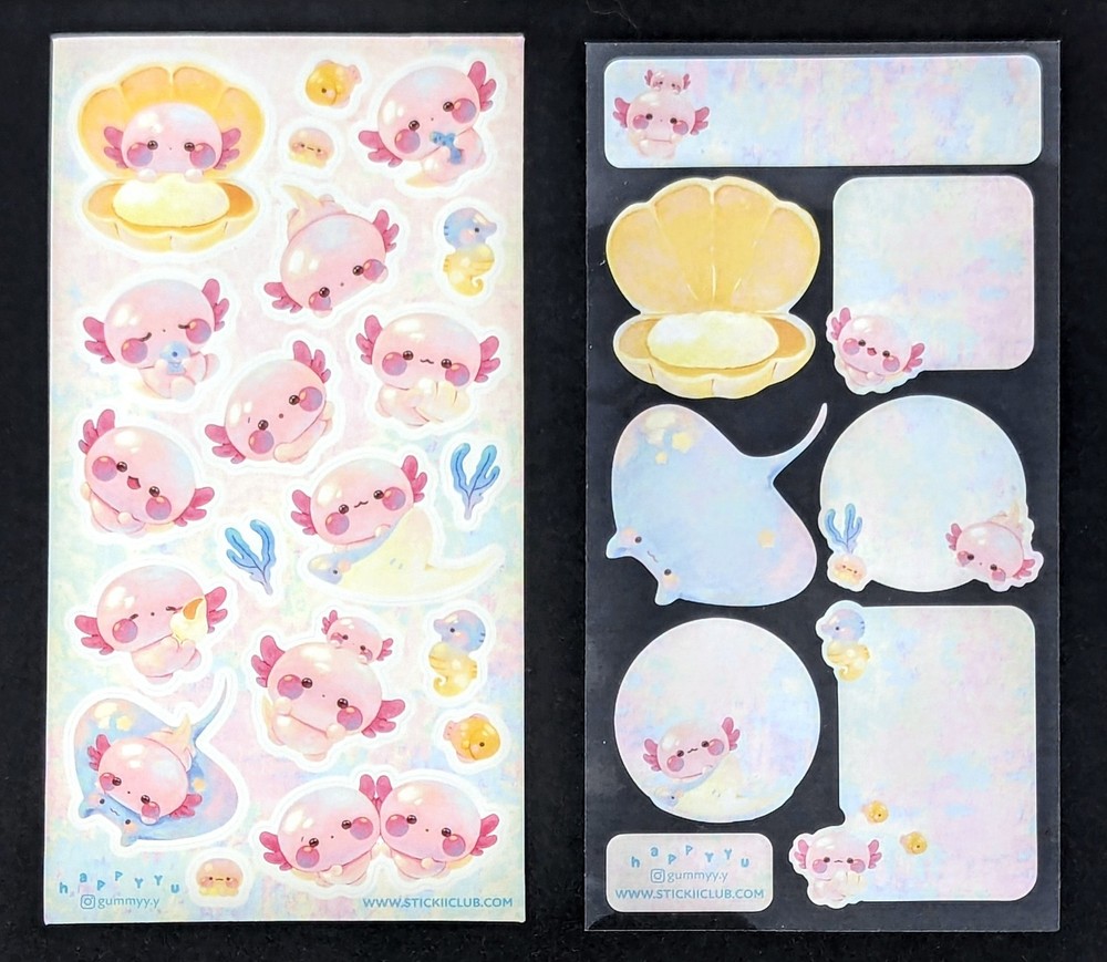 Stickii Club – 2 Sticker Sheets Axolotl by Gummyy.y happy yu
