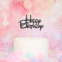 Black Happy Birthday Cake Topper – Black Glitter Birthday Party Cake Decorati…