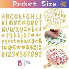648 Pieces 8 Sheets Letter Stickers Glitter Small Self 1 Inch, Multicolor