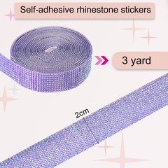 Self Adhesive Rhinestone Strips 3 Yards 0.8 Inch for Craft,Dark Purple AB