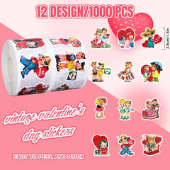 1000 Pcs Vintage Valentine’S Day Stickers Retro Heart Self-Adhesive Decals, 12 D