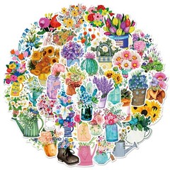 50pcs Retro Flower Stickers, Rose Lily Plants Leaf Stickers, 205