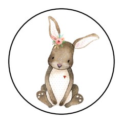 30 1.5″ WOODLAND ANIMAL GIRL BUNNY BABY SHOWER FAVOR LABELS ROUND STICKERS