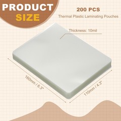 6.3×4.3″ 10 Mil Thermal Laminating Pouches, 200Pcs Laminating Sheets, Clear