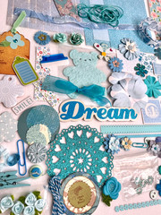Teal Blue LG lot scrapbook planner journal junk collage ephemera Prima Flowers