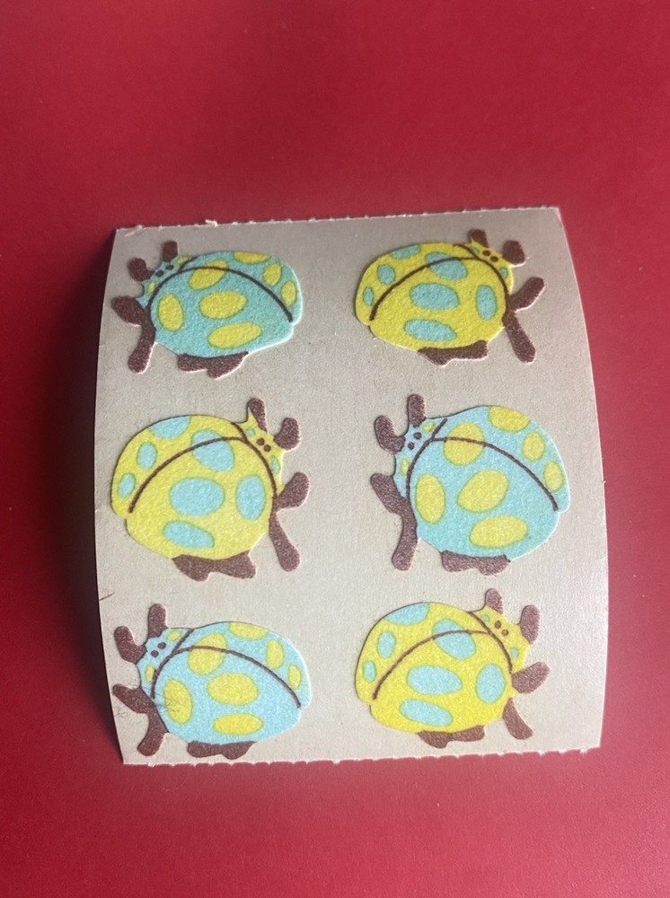 Vintage 80’s Fuzzy Cotrin Lady Bugs Sticker Mod 2×3 Inches