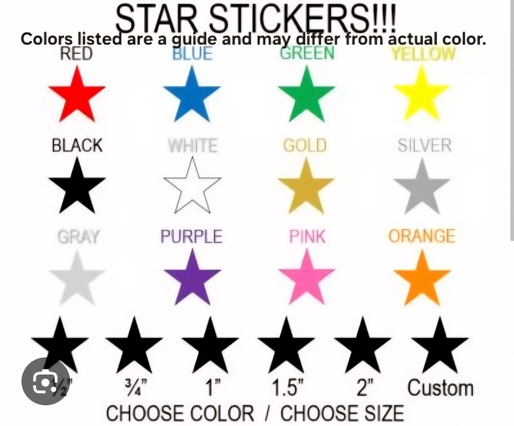 Star Stickers Stars Theme Multicolor – Choose Color & Choose Size Options