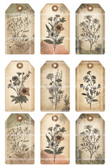Vintage Floral Tags Junk Journal Collage Sheet Scrapbook Card Toppers Crafts