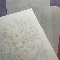 Vintage 80s 90s Pastel Heavenly Angel Kitten Santiago Stationery Paper Sheets