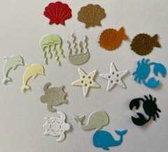 MINI SEA CREATURES Die-Cut Set(16pc)Starfish•Turtle•Crab •Ocean•Jellyfish•Whale•