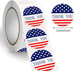 500Pcs Thank You Stickers Self-Adhesive American Flag Waterproof Stickers Roll