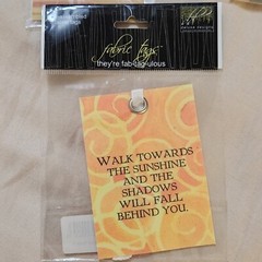 NEW Lot 7 Deluxe Designs Fabric Tags Green Pink Yellow Ribbon Sayings Quotes-B