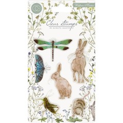 New Craft Consortium Clear Rubber Stamp WILDFLOWER MEADOW ANIMALS free USA ship
