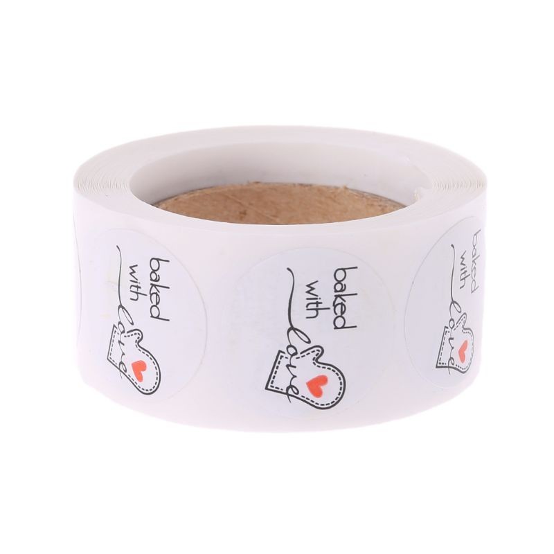 500Pcs Baked With Love Round Kraft Paper Sticker Adhesive Baking Label For Chris