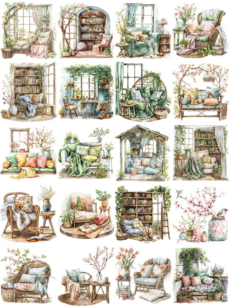Cozy Rooms Chairs Books Stickers Stationery Journal Scrapbooking Craft