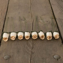 White Bunch of 8 Closed Bud Wooden Roses for Crafts Custom Bouquets and Other…