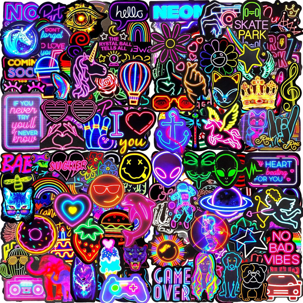 200 Pcs Water Bottle Stickers – Neon Vinyl for Crafts, Scrapbooking & Journaling