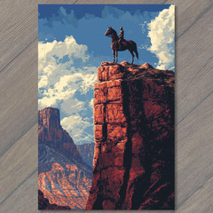 STICKER Cowboy Horse Mountain Cliff Pixel Western Blue Sky Desert Canyon