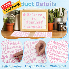 640 Pcs Letter Stickers Glitter Alphabet Stickers, 8 Sheets 1 inch, Pink