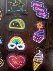 STICKERS x 10 Neon Good Times Cupcake Ice Cream Pizza Pretzels Orange NEO2