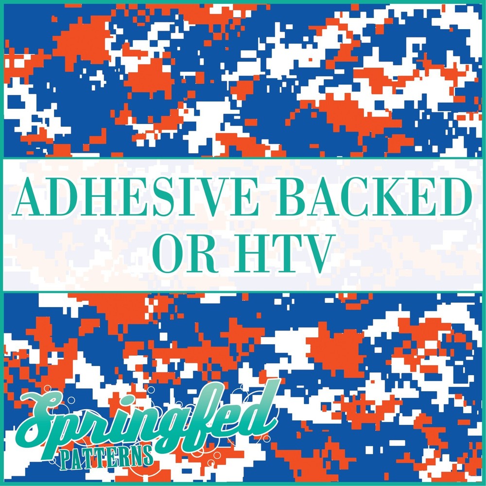 Digital CAMO in Orange, Royal Blue & White Adhesive Vinyl or HTV Heat Transfer
