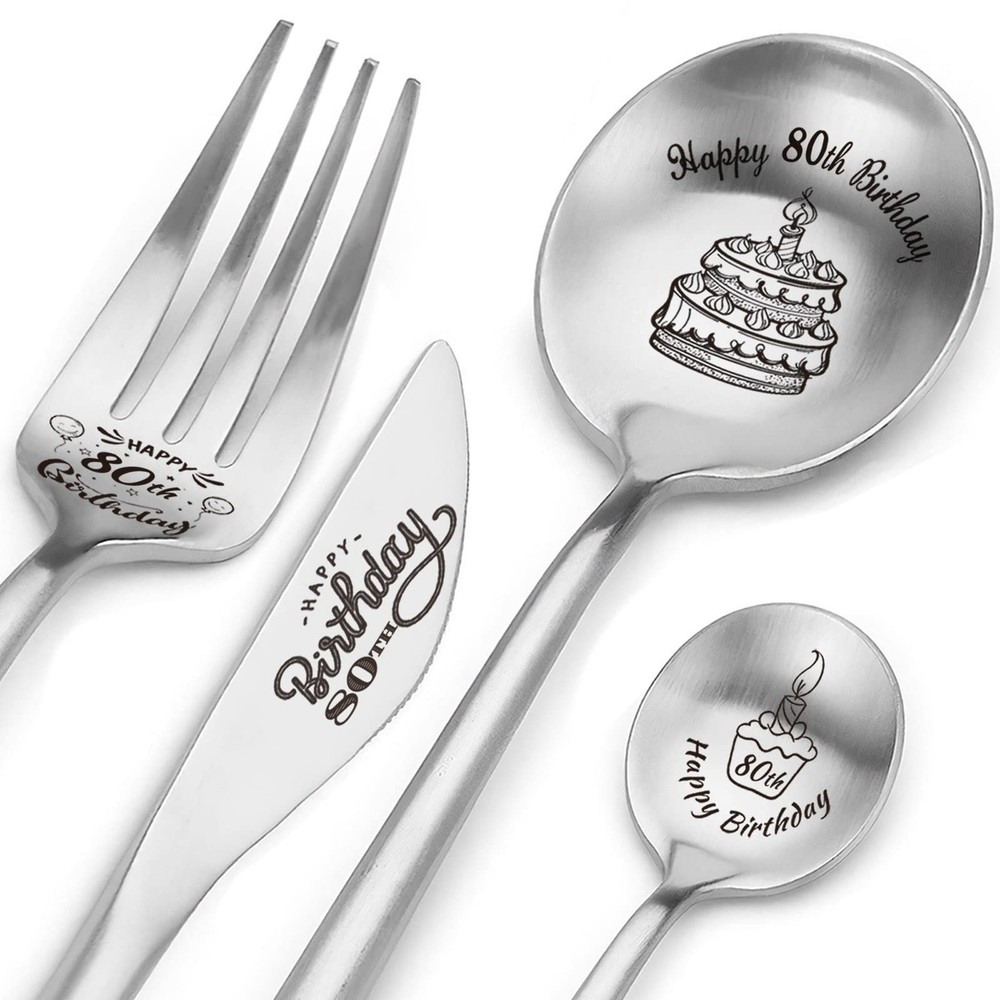 Happy 80th Birthday Spoon&Fork Gifts Engraved Cutlery Set Personalized Birthd…