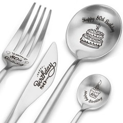 Happy 80th Birthday Spoon&Fork Gifts Engraved Cutlery Set Personalized Birthd…