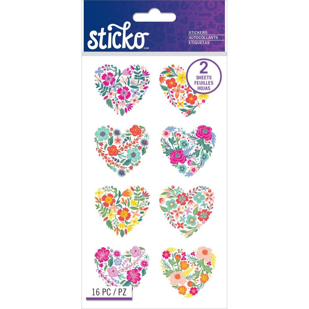 Craft Stickers Sticko Floral Hearts Flower Shaped Hearts Pink Orange Yellow