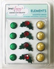 American Crafts Elements Dear Lizzy Christmas Asst. Brads Holly 85514 – NEW