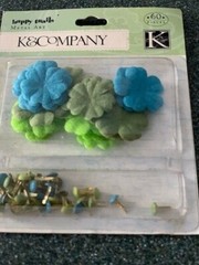 K&COMPANY HAPPY TRAILS METAL ART FLOWERS & BRADS EMBELLISHMENTS BL/LIMEGR/OLIVE