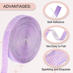 Self Adhesive Rhinestone Strips 6 Yards 0.6 Inch for Craft,Light Purple AB