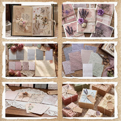 192 Pcs Textured Scrapbook Paper with Lace Stickers, 6 Vintage Scrapbook Supplie