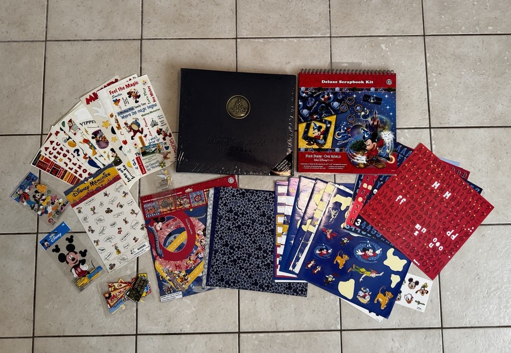 Disney Vintage Scrapbook Lot – New 12×12 Scrapbook + Lot Of Paper & Stickers