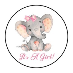 30 IT’S A GIRL BABY ELEPHANT SHOWER STICKERS ENVELOPE SEALS LABELS 1.5″ ROUND