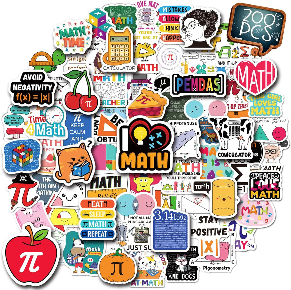 Math Stickers Set 200PCS Vinyl Waterproof for Journaling School Use, Math Gift