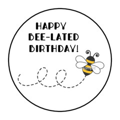 HAPPY BEE-LATED BIRTHDAY BEE ENVELOPE SEALS STICKERS LABELS TAGS 1.5″ ROUND (30)