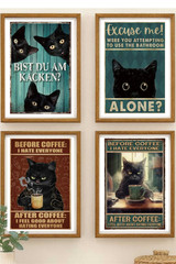 Vintage Black Cat Humor Wall Art Set of 4 Funny Cat Prints Removable Vinyl Art