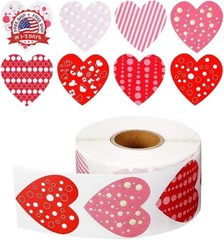500 Pcs Funky Heart roll Stickers, Valentine’s Day Heart Stickers, Valentine’s L