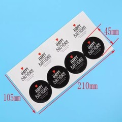 40x Round 4.5cm Happy Birthday Black N White Kraft Stickers Gift Favour Box
