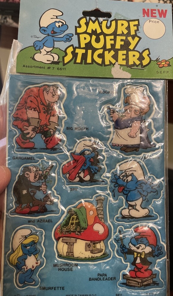 EUC NIP Sealed 80’s Smurfs Smurf Vintage Puffy Stickers 1981 set #7/10