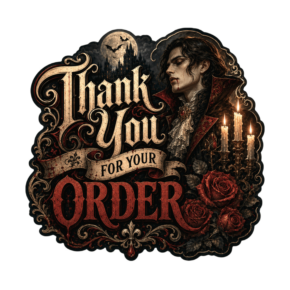 20 Gothic Vampire Thank You for Your Order Die Cut Packaging Stickers
