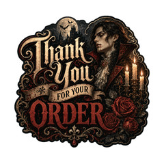 20 Gothic Vampire Thank You for Your Order Die Cut Packaging Stickers