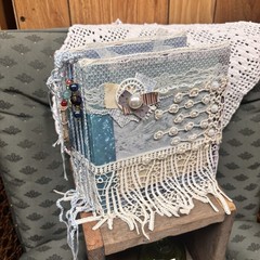 Handmade Junk Journal Blue Ocean Seashell Beach Theme Boho Pearl Scrapbook Craft