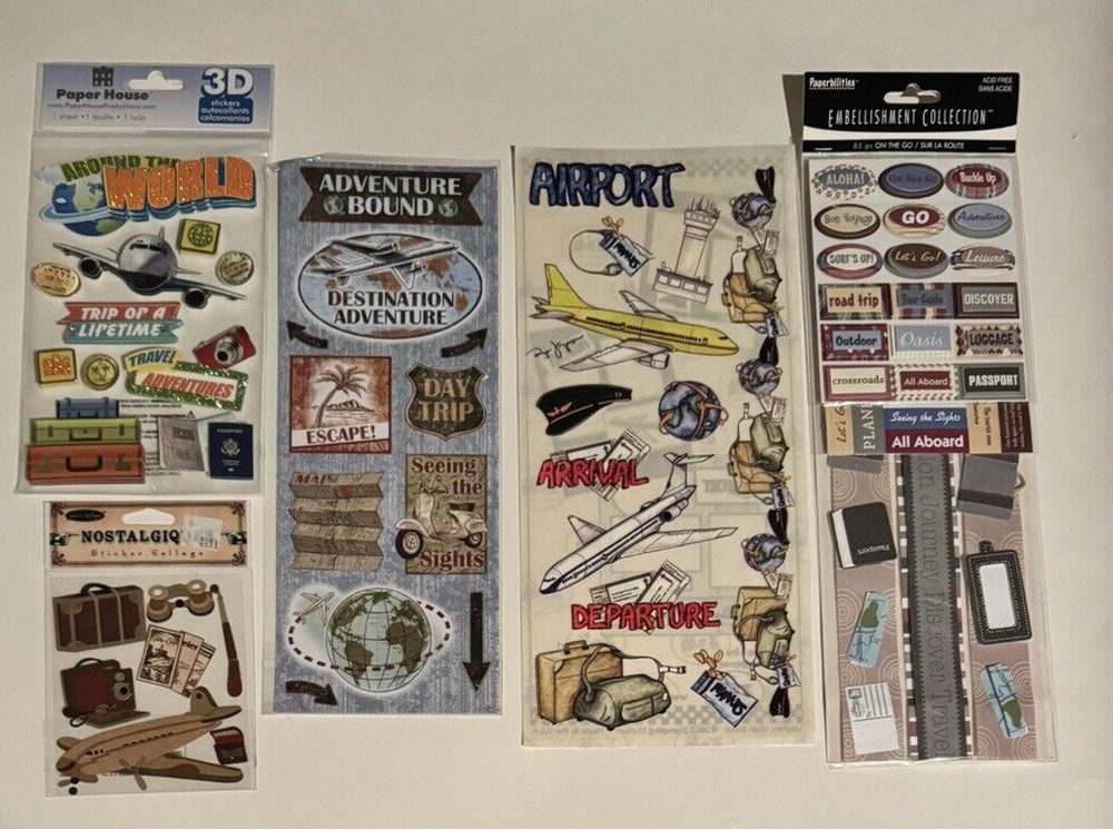 Vintage Plane Travel Sticker Lot Luggage Passport Scrapbook Laptop Embellishment