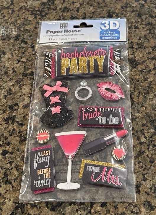 Paper House BACHELORETTE PARTY 3D Stickers Drink Lipstick Bride Ring