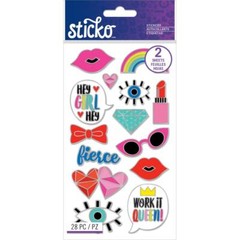 Craft Stickers Sticko Girly Enamel Lips Rainbow Lipstick Fierce Hearts Diamonds