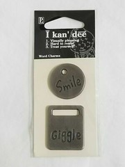 NEW Lot 4 I kan’ dee Metal Word Charms Baby Love Little One Smile Tags Signs -A