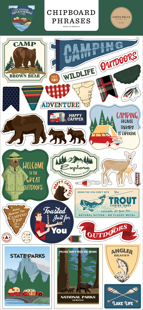 Carta Bella OUTDOOR ADVENTURES 6″x13″ Chipboard Phrases Camping