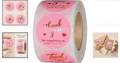 Pink Rose Gold Thank You Stickers 1.5 Inch Waterproof Roll 500 Pack